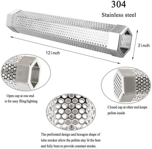 Smoke Tube for Pellet Smoker, 12 Inch Hexagon Smoker Tube for Pellet Grill - Up to 5 Hours of Smoke, Hot or Cold Smoking, 304 Stainless Steel, for Gas, Electric & Charcoal Grills, with Brushes - Image 2