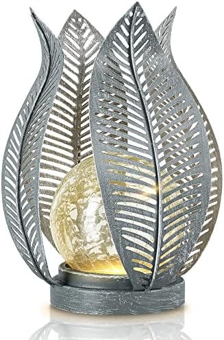 Solar Lights Outdoor Waterproof Garden Decor Crackle Glass Globe,Metal Yard Art Solar Outdoor Lights for Table Decor Porch,Patio Decorations.Gardening Gifts for Women/Mom by Gardensolarlightsdecor