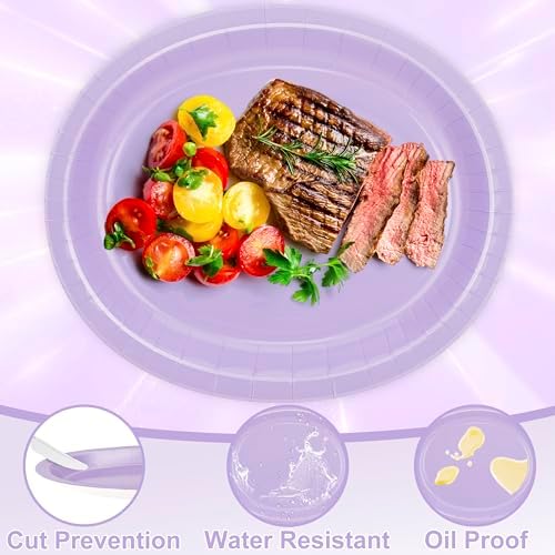 50 Count Lavender Paper Plates Oval Heavy-duty Light Purple Tableware Set - Image 3