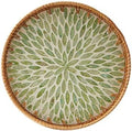 Round Rattan Tray with Mother of Pearl Inlay, Rattan Serving Tray with Wooden Base, Decorative Wicker Basket for Table Decor, Storage and Display of Coffee Bread Food Fruit (Leaf 13.5") by Kmelep