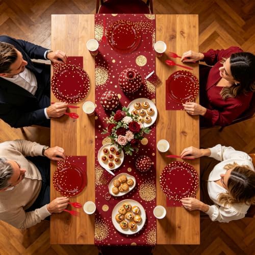 168Pcs Burgundy Fall Maroon and Gold Party Supplies Serves 24 - Image 6
