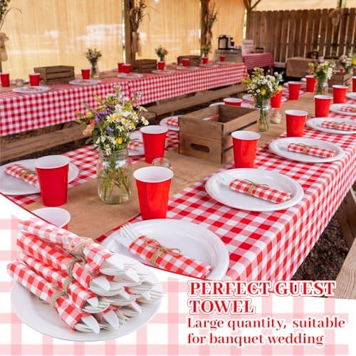 200 Pcs BBQ Party Supplies Red White Gingham Disposable Tableware - Image 4