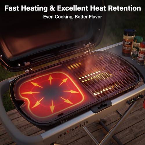 7034 Cast Iron Griddle - 13.5" x 12.4" for Weber Traveler Gas Grill with Grease Holes, Flat Top Insert Cooking Griddle for Traveler Model 9010001 9011701 1501740 1501741 and More - Image 6