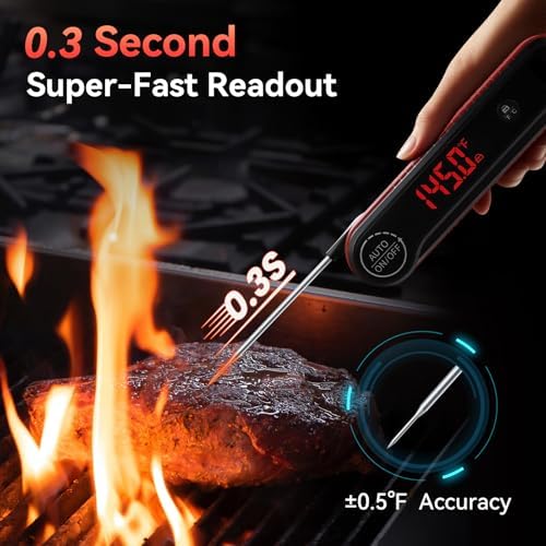 0.3s Instant Read Meat Thermometer, IP67 Waterproof (Red) - Image 2