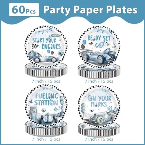 60 Pcs Vintage Race Car Paper Plates 9" Heavy Duty - Image 2