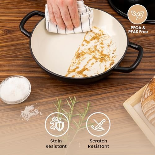 Enamelled Cast Iron Dutch Oven Pot – Dutch Oven For Sourdough Bread Baking – Cast Iron Bread Pot – Black, 6 Quarts, 26cm – by Nuovva - Image 4