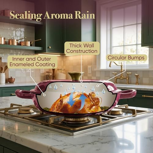 3 Quart Enameled Cast Iron Braiser, Non Stick Enameled Cast Iron Skillet with Lid, Dutch Oven Skillet with lid up to 500°F for Oven, Stove, Grill, Shallow Dutch Oven for Cook, Bake (Rose) - Image 5