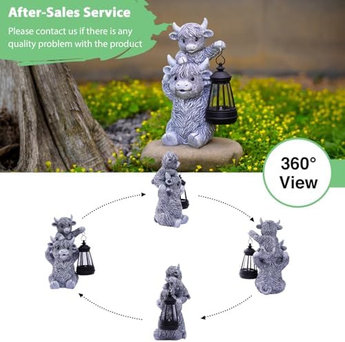 Goodeco Highland Cow with Solar Lantern Garden Statue - Image 4