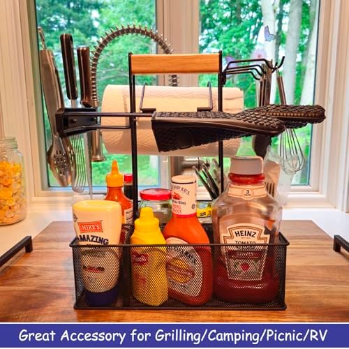 Geesta Grill Caddy for Outdoor Grill, BBQ Picnic Camping Caddy with Paper Towel Holder & Magnetic Tool Holder, Condiment Storage Utensil Kitchen Organizer for RV Camper, Tailgate Accessories - Image 4