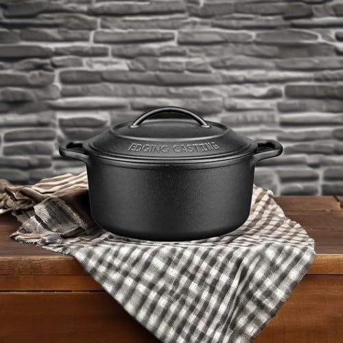 Pre-Seasoned Cast Iron Dutch Oven Pot with Lid Dual Handle, Sourdough Bread Baking Pots, Bread Oven, Camping, Grill, Induction, Electric, Round 5 Quart, Black - Image 5