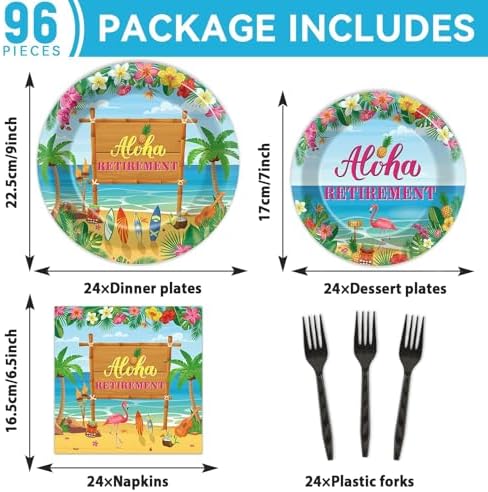 Tropical Hawaiian Luau Happy Retirement Party Decorations Aloha Retirement Party Plates Napkins Beach Paper Plates Summer Aloha Disposable Dinnerware for Hawaiian Beach Theme Decors Supplies Serve 24 - Image 2