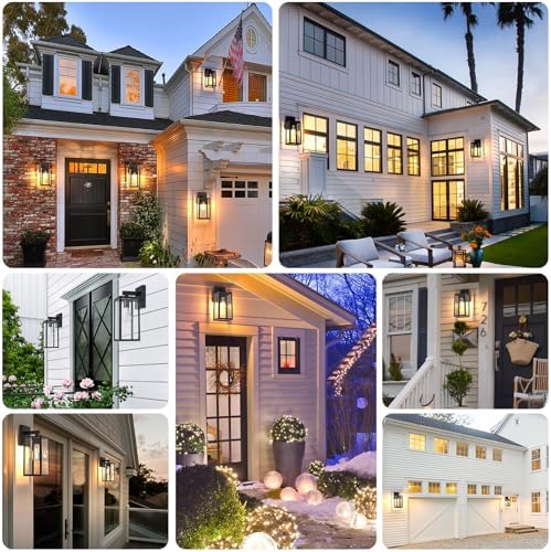 MAXvolador Outdoor Wall Sconce, Exterior Waterproof Wall Lantern Light Fixtures, Black Porch Lights with Toughened Glass Shade, Anti-Rust E26 Socket Front Door Mount Lighting, 6 Pack - Image 2