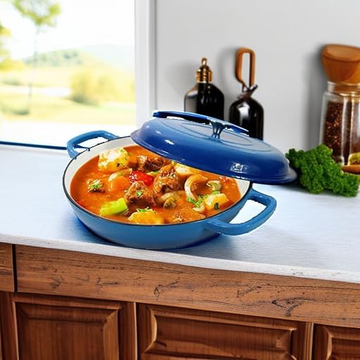 3.8 Quart Enameled Cast Iron Braiser Pan with Lid, Dual Handles Skillet - Image 5