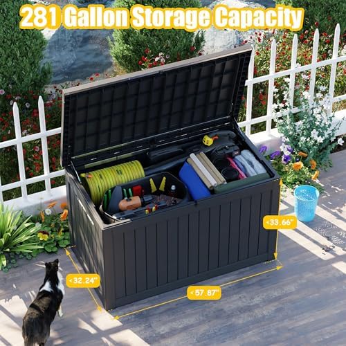 PatioZen 281 Gallon Large Resin Deck Box, Lockable Outdoor Storage Box for Patio Cushions Storage Furniture,Garden Tools, Pool Supplies, Weatherproof and UV Resistant (Black) - Image 4