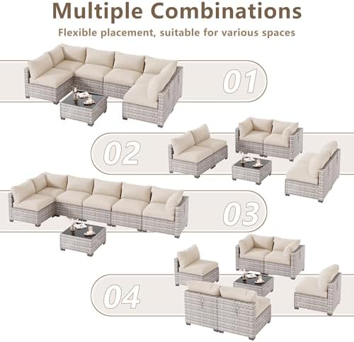 LOUVIXA 7 Piece Outdoor Patio Furniture Set, Outdoor Sectional Sofa, Wicker Rattan Patio Furniture, Patio Conversation Set with Coffee Table & Cushions - Image 3