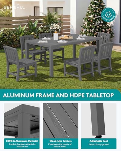 SERWALL Outdoor Patio Dining Set for 6, Grey - Image 4