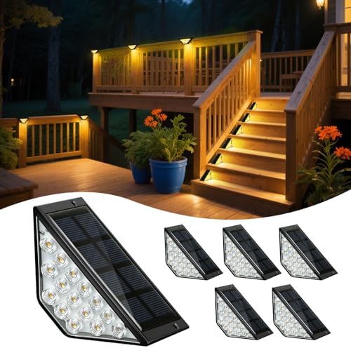 BKBB PPBB Solar Step Lights for Outside, Solar Stair Lights Outdoor Waterproof, Deck Step Lights for Fence, Patio, Yard, Porch, Front Door, Sidewalk, Garden, Patio Decor (6, Warm White) by Unknown