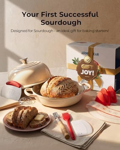 5QT Enameled Cast Iron Sourdough Bread Oven & Starter Kit, White - Image 2