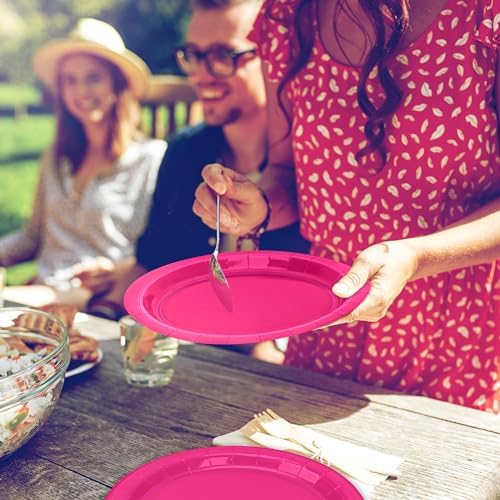 50 Pieces of Hot Pink Paper Plates 9" Round Sturdy Fuchsia Tableware Set - Image 7
