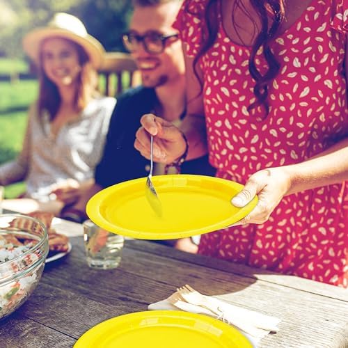 50 Count Yellow Plates 9" Round Heavy-duty Paper Yellow Party Decorations - Image 7