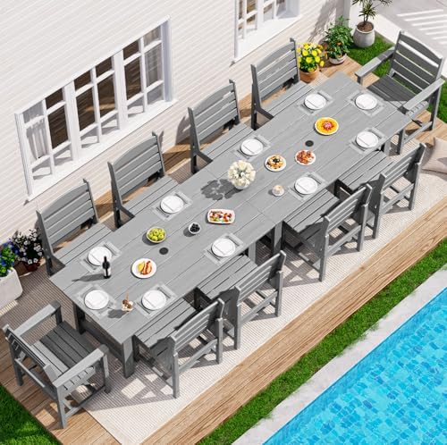 SERWALL HDPE Outdoor Furniture, Outdoor Dining Set for 10, Light Gray by SERWALL