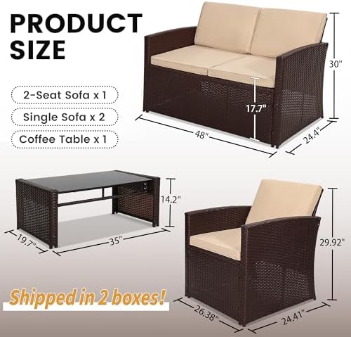 KROFEM 4 Piece Patio Furniture Set, Outdoor Wicker Conversation Set - Image 6