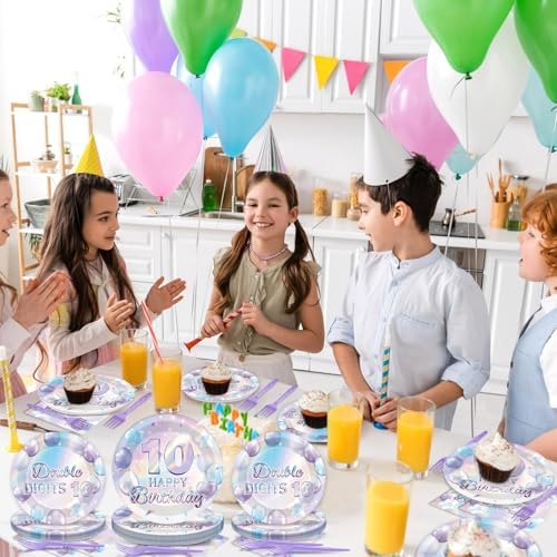 96PCS 10th Birthday Supplies Paper Plates Napkins Forks Set - Image 5