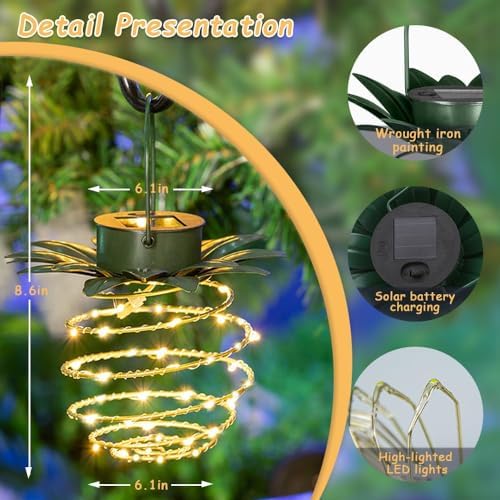 JHPGEOE 4 Pack Outdoor Solar Hanging Lantern Lights - 60LED Waterproof Solar Pineapple Light Outdoor for Garden,Yard Porch Lawn Backyard Landscape Pathway Patio Outside Gardening - Image 6