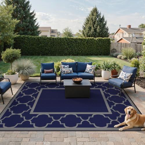 GENIMO Outdoor Rug, Waterproof Plastic Rugs for Patio, 8'x10' Blue Grey - Image 2