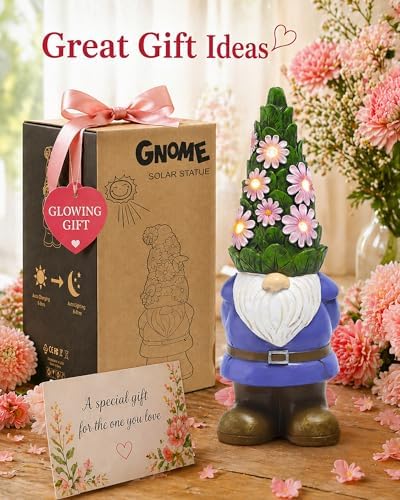 Nacome Solar Gnome Garden Statue - Succulent & 7 LED Lights, Outdoor Decor - Image 2