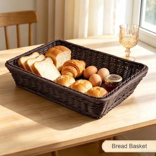 RT&BS Large Wicker Bread Basket for Serving, Wicker Fruit Basket, Display Baskets for Vegetable Fruit, Reusable Handwoven Serving Baskets for Kitchen, Store, Restaurant, Outdoor (Coffee, L) - Image 2
