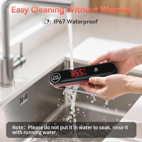 0.3s Instant Read Meat Thermometer, IP67 Waterproof (Red) - Image 6