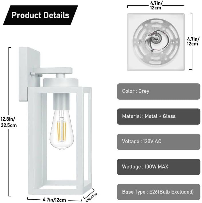 BesLowe Outdoor Wall Light Fixtures, Exterior Wall Lanterns, Grey - Image 5