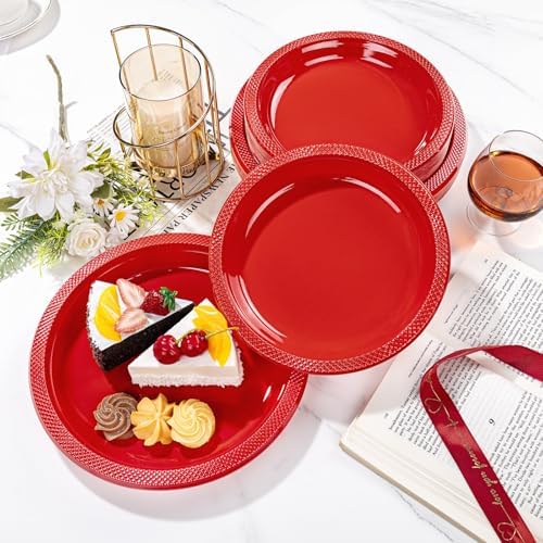 WELLIFE Red Plastic Plates 9 Inch 50 Count - Image 2