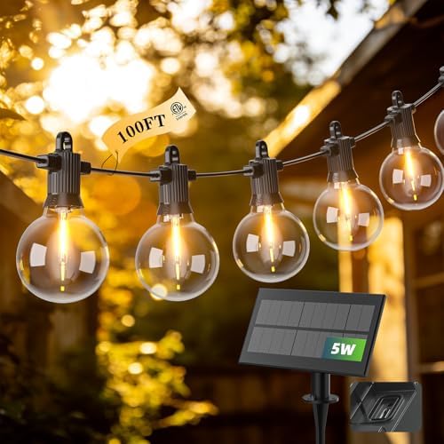 100FT G40 Solar String Lights Outdoor Waterproof IP65 with USB-Charging by FOOMAN