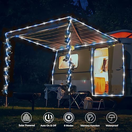 Solar Rope Lights, 2 Pack Total 66ft 200LED Solar String Lights, 8 Modes - Image 2