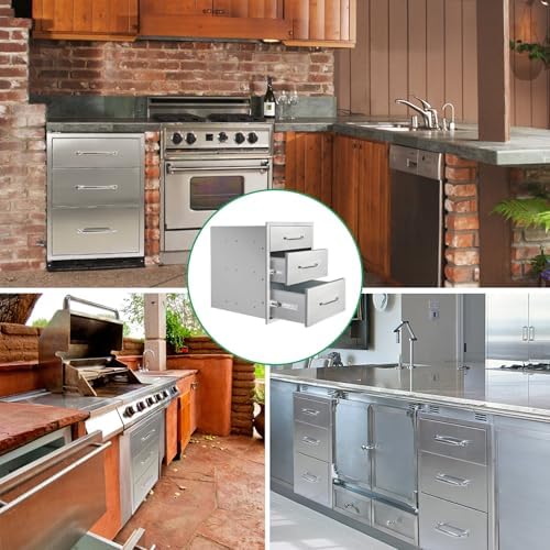 Outdoor Kitchen Drawers 18" W x 23" H x 21" D Stainless Steel Triple Drawers with Ergonomic Handle for BBQ Island, Patio Grill Station & Outdoor Kitchen Cabinets - Image 6