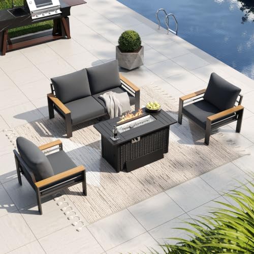 Aoxun Patio Furniture Set, Aluminum Outdoor Furniture with Fire Pit Table by Aoxun