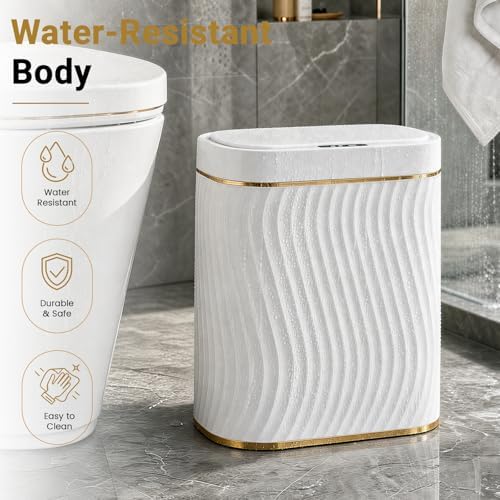 Bathroom Small Trash Can with Automatic Touchless Lid, 2.6 Gallon Smart Garbage Can Narrow Waterproof Trash Bin for Bedroom, Office, Living Room - Image 5