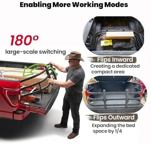 Truck Bed Extender,Aluminum Bilateral Retractable Tailgate Extender,52"-62.6"|23"–26.7"|H18,Fits for Ford F150,Titan,ToyotaTundra,ChevySilverado,GMC Sierra,Ram 1500/2500/3500,with Pair of Brackets - Image 4