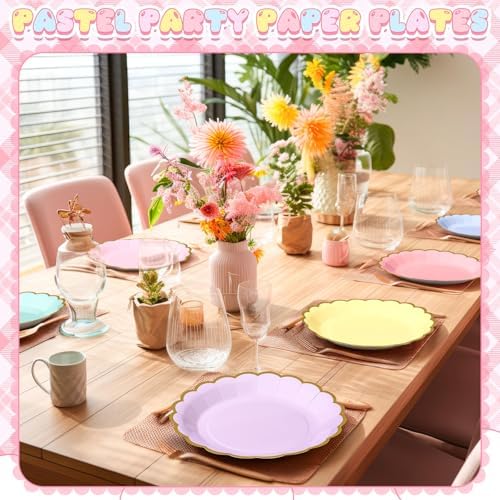 96 Pcs Pastel Paper Plates 9 Inch Scalloped - Image 5