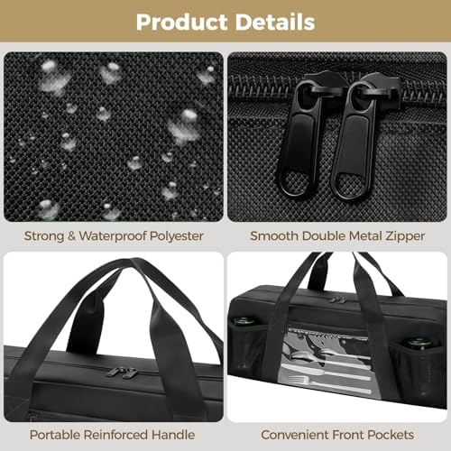 Grill Tool Storage Bag, Outdoor BBQ Utensil Holder for Barbecue Tool up to 20", Large Grill Utensil Storage Caddy with Pockets, BBQ Accessories Case Container for Camping, Bag Only, Black - Image 3
