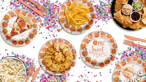 One Sweet Peach First Birthday - 32 Piece Disposable Party Supplies - Decorations for Girl's 1st Birthday Round Party Plates - Large 9" Paper Plates In Bulk - Image 7