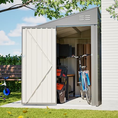 YOPTO 4x7 FT Outdoor Storage Shed Lean to Shed,Metal Shed W/Lockable Door & Air Vent,All Weather Waterproof Garden Tool House W/Reversible Installation,for Backyard,Patio,Lawn,Dark Gray - Image 4