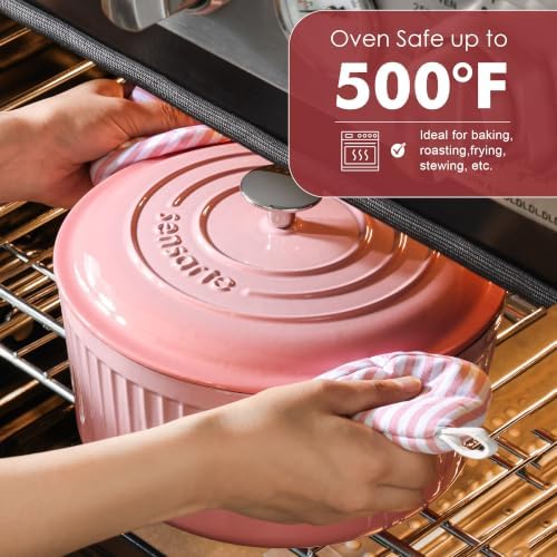 SENSARTE 3.5QT Enameled Cast Iron Dutch Oven Pot with Lid&Cotton Potholders - Image 4
