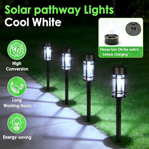 Mancra Solar Pathway Lights Outdoor, 8 Pack Metal Glass Solar Lights Outdoor Waterproof Auto On/Off Landscape Path Lighting Garden Decor for Yard Walkway Driveway, Cool White - Image 2