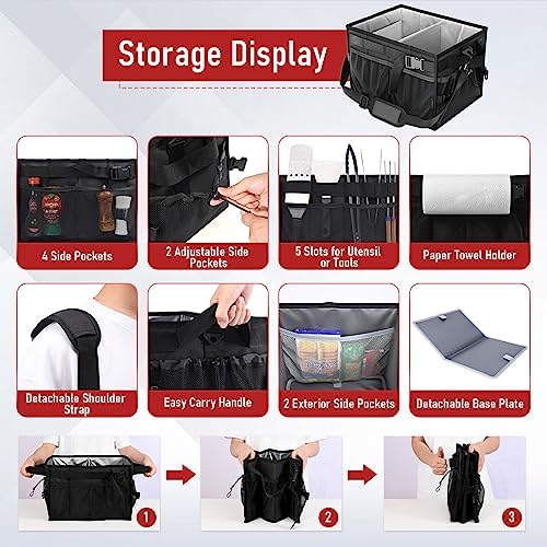 FANGSUN Grill Caddy, Foldable BBQ Caddy with Paper Towel Holder, Black - Image 3