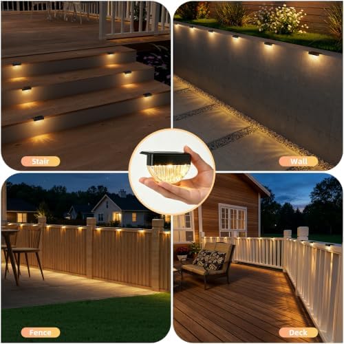 VOLISUN 16 Pack Solar Deck Lights Outdoor, Warm White LED Solar Step Lights for Outside, Waterproof Fence Light for Patio, Deck, Stairs, Yard, Pool and Porch (Black) - Image 2
