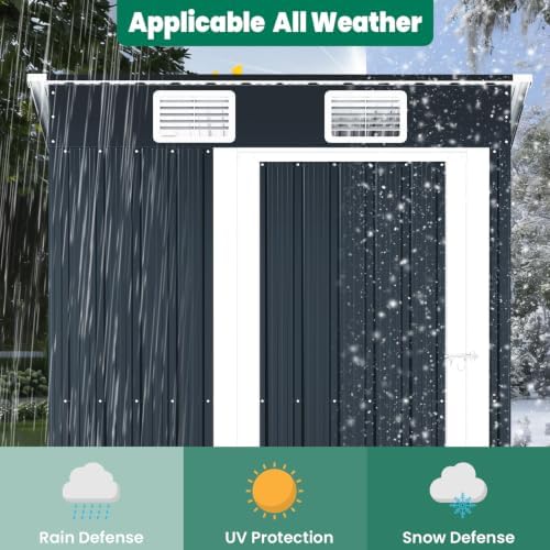 5x3 FT Outdoor Storage Shed, Weatherproof Garden Shed with Lockable Double Doors, Sloped Roof & Ventilation for Backyard, Patio, Poolside - Image 6