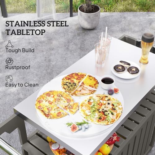 Outsunny Outdoor Bar Cart with Storage Cabinet Kitchen Island Dark Gray - Image 4